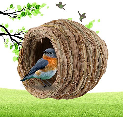 Pssopp Handwoven Straw Bird Nest Cage House Bird Hatching Breeding Cave for Parrot Canary Finch Cockatiel or Other Small Animals
