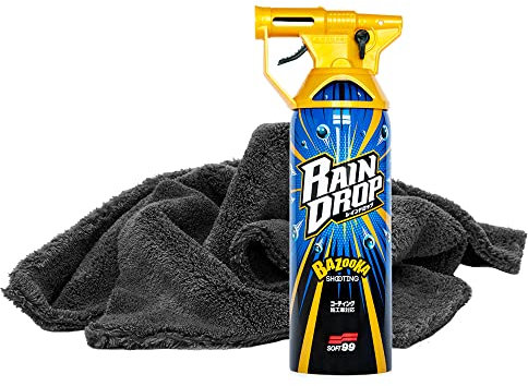 detailmate Versieglung Set: Soft99 Rain Drop Bazooka, 300ml - Sprühversiegelung für Lack, Scheinwerfer, Glasoberfläche, Reifen, Chrom, Kunststoff (außen), Felgen + Premium Mikrofasertuch