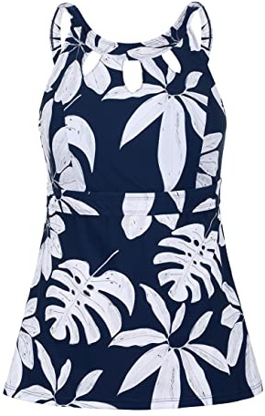 Septangle Women's Cute Swim Tank Top Tummy Control Bathing Suit Top Blue Tankini Swimsuit Top Maternity Loose Fit Swimwear Loong Swim Tops, Blue&White Floral, US16