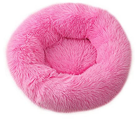 Chickwin Panier Chien et Chat Moelleux Rond,Panier de Beignet Peluche Canapé Coussin Lit Lavable pour Chat Chien Coussin Antidérapant (Rose,60cm)