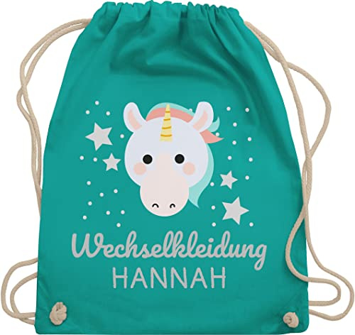 Turnbeutel Rucksack - Kita Beutel Wechselsachen Mädchen - Wechselkleidung Einhorn - Unisize - Türkis - wechselbeutel kindergartenbeutel personalisierte name stoffbeutel kindergarten