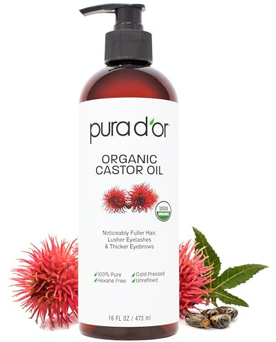 PURA D'OR ORGANIC Castor Oil (16 Oz) Pure Cold-Pressed Hexane-Free USDA Certified