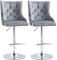 HOMCOM Bar Stools Set of 2, Modern Swivel & Adjustable Velvet Barstools with Button Tufted Back, Footrest, Nailhead Trim for Home Bar, Grey