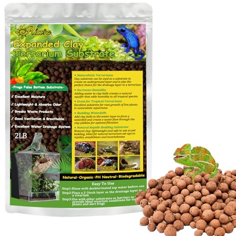 Riare Expanded Clay Balls Terrariensubstrat für Reptilien, Frösche, künstlicher Boden, bioaktives Terrariumsubstrat für Drainage und Feuchtigkeit (2 l)