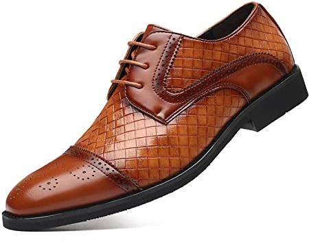 Rodawu Men's Dress Shoes Lace-up Formal Shoes Brogues Derbys Oxford Shoes Brown Size 9