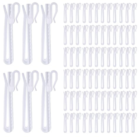 80 Pcs Plastic Curtain Hooks, Adjustable Pinch Pleat Hooks, Ratchet System Pinch Pleat Curtain Hooks for Window Curtain, Door Curtain and Shower Curtain (90mm/3.54inch)