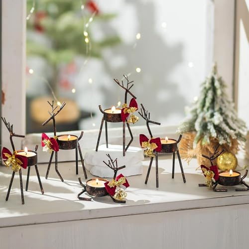 Inweder Renne Bougeoir pour Décoration de Noël: 6 Pcs Supports pour Bougies Chauffe-Plat Noir pour Halloween Centre de Table Bougeoir Métal pour Cheminée Petite Photophore pour Fenêtre