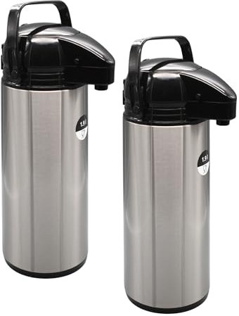 Airpot Pumpkanne 2er Set 1,9L Isolierkanne Thermoskanne isolierte Kaffeekanne Gastro Kaffeespender aus Edelstahl mit Glaseinsatz & GRATIS-HLKauf-Block (2x 1,9-Liter & 1x HLKauf-Block)