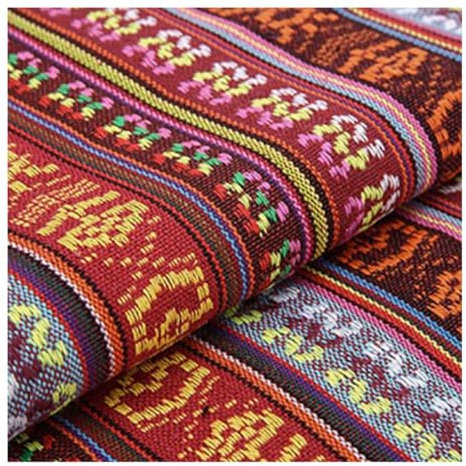 AMateschitz Vintage Jacquard Stoffe Ethnischer Stil Patchwork Stoffe Ethno Drucken Möbelstoff Exotischer Blumenmuster Dekostoffe Meterware, Für Heimdekoration Nähen Quilt DIY Rot 1M