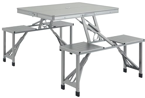 Outsunny Campingtisch Klapptisch mit 4 Stühle Klappbarer Gartentisch aus Aluminium leicht Multifunktionstisch 4 Personen Beistelltisch für Garten Terrasse Balkon 85,5 x 135cm Grau