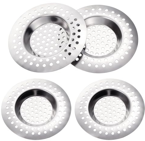 HonGien 4 Pcs Sink Strainer, Stainless Steel Kitchen Sink Strainer Plug, Drain Protector, Hair Catcher for Bathtub, Sink Stopper Drain Filter for Kitchen, Bathtub, Bathroom