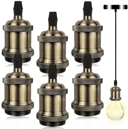 GOMETY Confezione da 6 portalampada Edison vintage E27, in bronzo, alloggiamento in alluminio, attacco per lampadina Edison, da parete, da tavolo o a sospensione, accessori fai da te