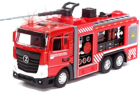 funnyKid Feuerwehrauto Spielzeug für Kinder, Metall-Modellauto mit Licht & Sound, 360drehbarer Wasserkanone, Rückziehmotor, Tür zum Öffnen, Geschenkbox, ideal für Jungen &Mädchen ab 4 5 6 7 8 9 Jahren