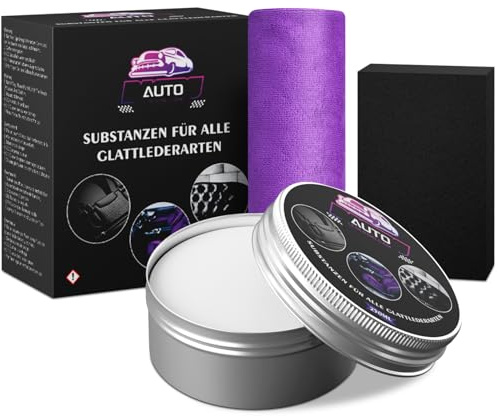 HAPPY FINDING Auto Lederpflege Set, 250ml Lederbalsam + Schwamm + Mikrofasertuch 40x40cm für Ledercouch,Autositze,Jacke