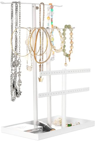 LYIMCHONG 2 Pcs Soporte para Joyas y Pendientes, Expositor Pendientes, Expositor de Joyas, Organizador de JoyasEstante Soporte de Joyería para Colgador Collares Aretes Pulseras Anillos(Blanco)