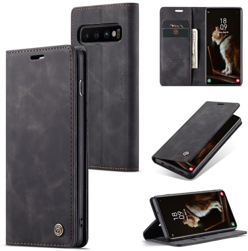 Sojlecyu Handyhülle für Samsung Galaxy S10 hülle Premium PU Leder Cover Klapphülle Tasche Flip Case Magnet Kartenfach Ständer Schutzhülle Wallet case Phone hülle für Samsung Galaxy S10, Schwarz