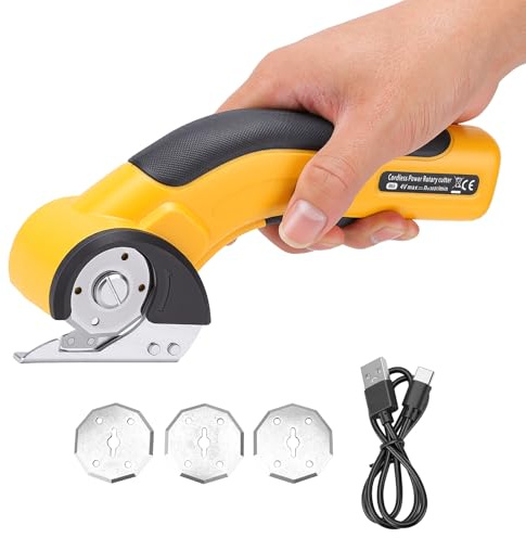 Tijeras Electrica Costura, Cortador Multiusos Inalámbrico, 3 Cuchillas | 11000 rpm, doble interruptor de seguridad, mango ergonómico, batería 2000mAh, ideal para cartón, plástico y cuero.