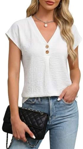 GLEENOD Damblus, sommar, v-ringad, lös, vingärmar, sommarblus, eleganta blusar, toppar för fritid, kontor, strand