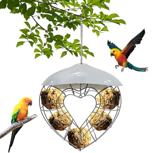 Comedero para Pájaros,Bolas de Grasa Colgante con Techo,Alimentador Colgante,Soporte para Bolas de Sebo,Juego de Comedero para Pájaros,para Balcón Jardín Gorrión Pájaros Salvajes