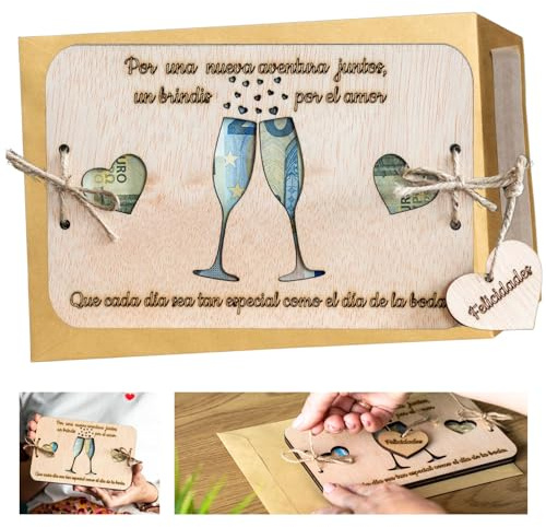 Olesea Regalo Dinero Boda Regalo Novios Regalo Pareja sobre para Regalo Dinero Boda Regalo recién Casados Tarjeta de felicitación de Madera Regalo Luna de Miel, Viaje de Bodas (Copas Regalo Dinero)