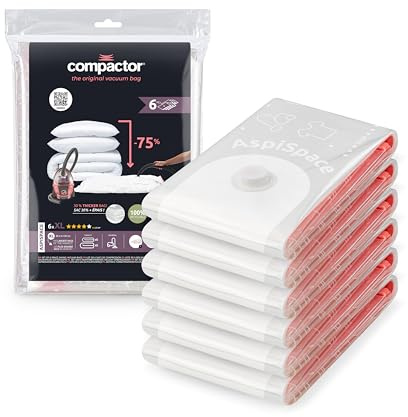 Compactor ASPISPACE Vakuum-Kompressionsbeutel XL (80x130 cm), Set mit 6 Stück, Transparent
