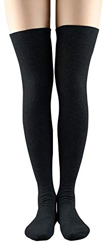 Women Non Slip Thigh High Socks Fashion Tube Stockings above Knee Cosplay Socks (One Size, A 1 Pack Black)