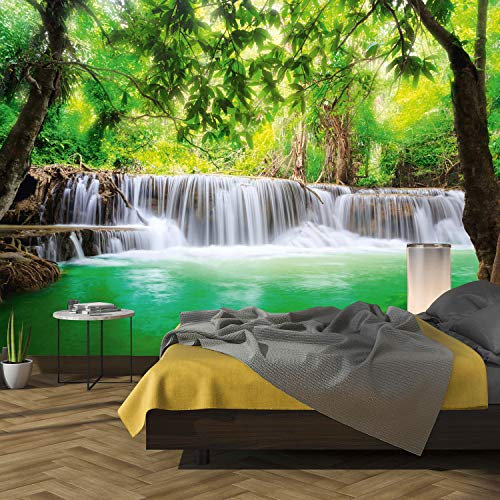 murimage Papier Peint Chute d'Eau 3D 366 x 254 cm colle inclus Photo Mural Jungle Cascade Forêt Rivière Bambou EauThaïlande Asie bureau enfants wallpaper