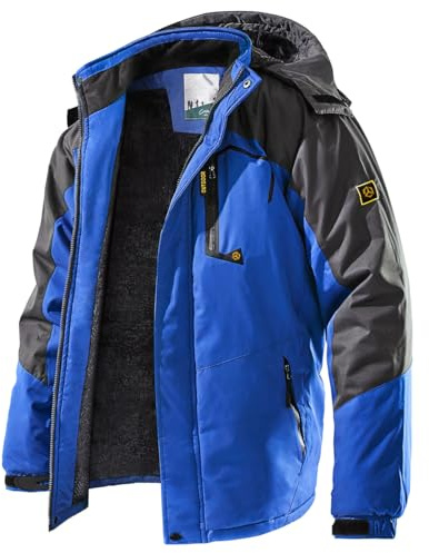 TREKEK Men's Winter Ski Jacket Warm Fleece Waterproof Outdoor Mountain Hiking Windbreaker Hooded Snow Rain Coat (Blue, X-Large)