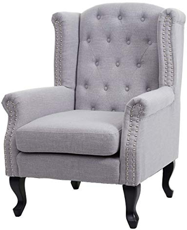 Mendler Fauteuil de Luxe Chesterfield Gris sans ottomane