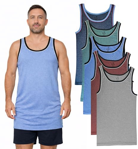 SGS Pack de 5 Camisetas Interior Hombre Extra LARGAS +12 cm – No se Suben – Tirantes Anchos Algodón Premium – Ideal bajo Camisa y Jersey – Camiseta Tirantes Hombre – de la S a la 6XL