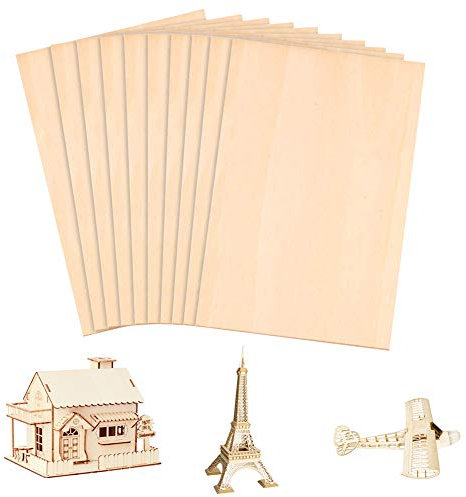 Lot de 10 feuilles de bois de balsa,300 x 200 x 1,5 mm mince,bois de tilleul non peint,contreplaqué non fini modèle artisanal modèle artisanal plaque en bois pour avion,bateau,modèle artisanal