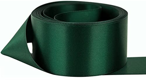 Dark Green Satin Ribbon 50mm Wide 5 Meter for Gifts Wrap, Party, Sew, Crafts, Decoration, Cloths, Cars, Bows, Floral. Events, Christmas