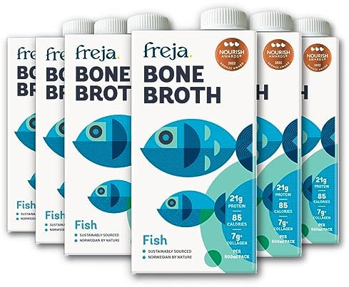 Freja Fish Bone Broth | Liquid Collagen & Protein | Low Carb, Keto & Gluten Free | Clear Liquid Fish Broth, not Fish Stock Cubes, Powder, or Concentrate | 6 x 500ml