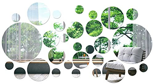 Skisneostype 30 Pieces Round Mirror Wall Stickers DIY Mirror Wall Sticker Removable Acrylic Setting Wall Sticker Decal for DIY Craft & Scrapbooking Accessory Home Decoration
