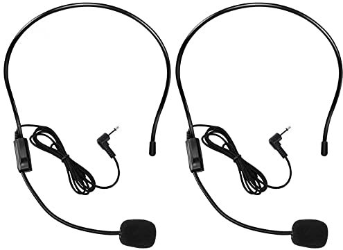 VOVIGGOL 2Pcs Microphone Headset Mic, Flexible Wired Boom for Voice Amplifier, 3.5mm Connector Jack Headset Microphone for Singing, Speaking, Teachers, Coaches, Presentations, Seniors and More