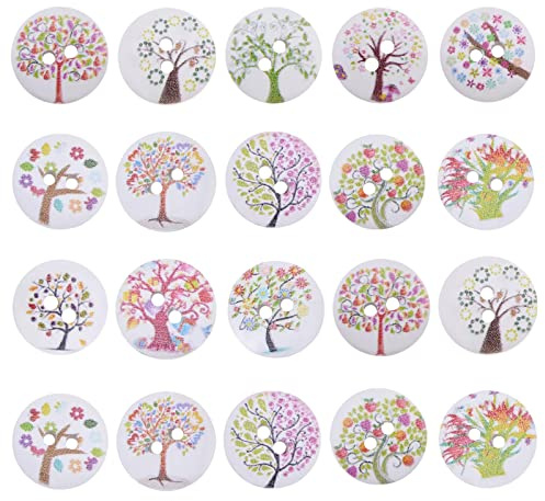 VGOL 200pcs Boutons en Bois Avec Motif d'Arbre Mélangé - Décoratifs Multicolores - Accessoires de Bricolage pour Couture, Artisanat, Vêtements, DIY et Décoration