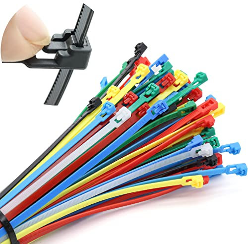 100 Stück Kabelbinder Wiederverschließbar 300 x 4.8 mm, Kabelbinder Bunt Set-UV beständig & Hitzebeständig-Farbiges Nylon-Rot/Gelb/Blau/Grün/Schwarz/Weiß