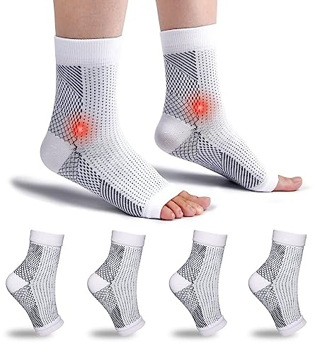 4 par ankelbandage ortopediska kompressionsstrumpor för kvinnor män för plantar fasciit strumpor artrit ledvärk hälsporre neuropati fotbandage fotbandage fotled, vit, XL