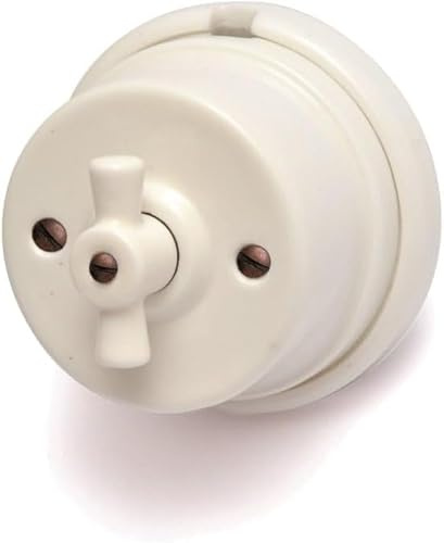 Interruttore/Deviatore rotativo in Porcellana Bianca con Comando Asola diametro 80mm, Facile Installazione – Design Vintage per Impianti Elettrici a Vista – Materiale Resistente e Sicuro