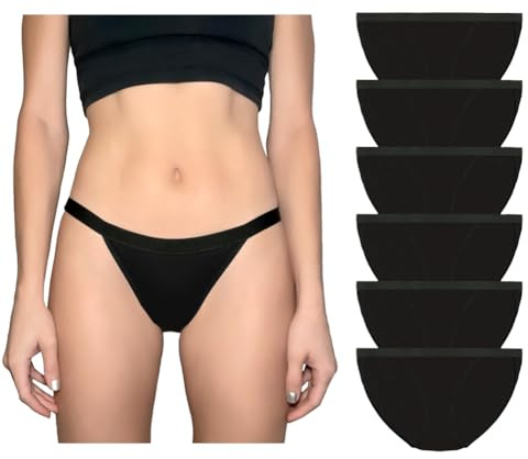 Nabtos Cotton String Bikini Hi Cut Women Underwear Checky Multicolor Black Panties Pack 6, Black, M