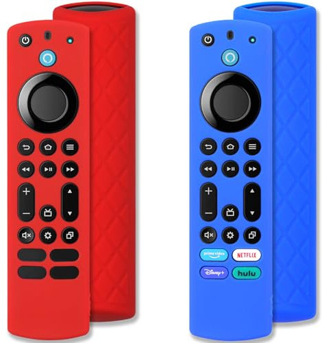 Pinowu Silikon Fernbedienung Hülle (2 Stück) Kompatibel mit Fire TV Stick 4K Max/Toshiba/Insignia/Pioneer Serie Alexa Stimme Fernbedienung Erweitert w/Lanyard (Rot,Blau)