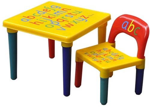 NTEK ABC Alphabet Plastic Table and Chair Set | Children's Multi-Color Table & Chairs | for Kid/children Furniture Sets Learn & Play Educational | Dinner Picnic Desk Seat Furniture