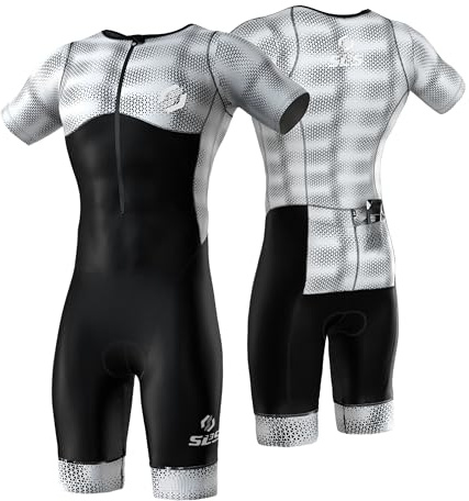 SLS3 Triathlon Suits Mens - Aerodynamic Sleeved Tri Suit Men – Lightweight Trisuit with Premium FX Fabrics - 2 Pockets (Blur, Medium)
