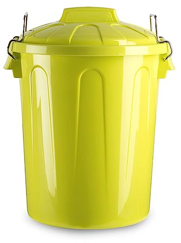 Tradineur - Cubo de basura de plástico - Incluye tapa y asas metalicas - Fabricado en España - Contenedor de residuos - Capacidad de 100 Litros - 74,5 x 57 x 52 cm. - Color Amarillo.