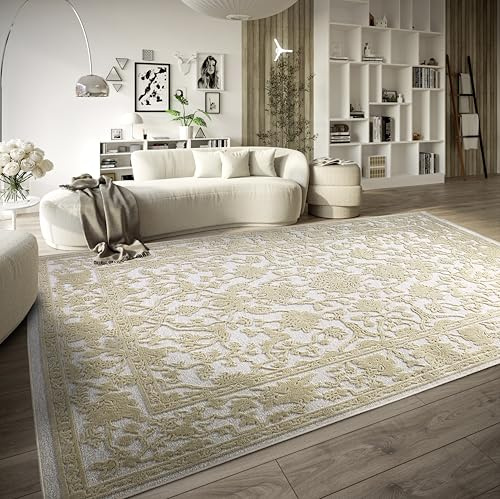 Villeroy & Boch Kurzflor Teppich Ambroise – Moderner Wohnzimmerteppich, Hoch-Tief Effekt, Modernes Muster für Wohnzimmer, Schlafzimmer, Esszimmer – Creme, 160x230cm