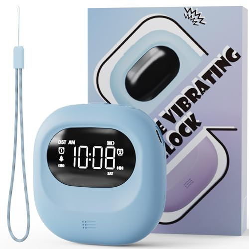 ROCAM Wecker für Tiefschläfer, Vibrationswecker Ohne Ton,Einstellbarer Klang,Snooze,Batteriebetrieben,USB-C, Dual-Alarmmodus,Tragbarer Reisewecker,Geeignet für Kinder, Schwerhörige & Gehörlose blau
