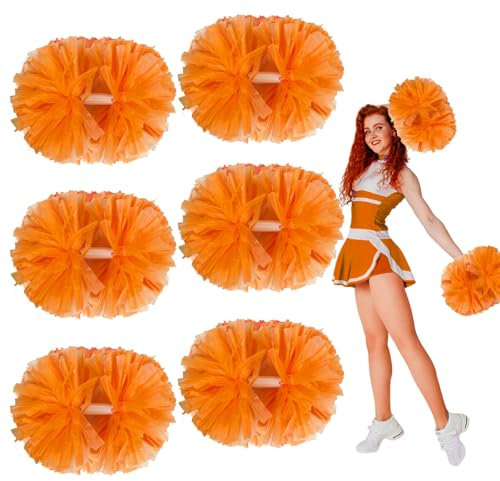 Cheerleader-Pompons mit Taktstockgriff, 30,5 cm, Orange, Metallic, für Kinder, Erwachsene, Schule, Team, Sport, Tanzen, Jubeln, 6 Stück