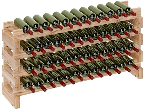 HOMCOM Scaffale Portabottiglie in Legno di Abete, Cantinetta Portabottiglie con 4 Ripiani per 48 Bottiglie e Peso Massimo 60 kg, 114x28x56.5 cm, Legno Naturale