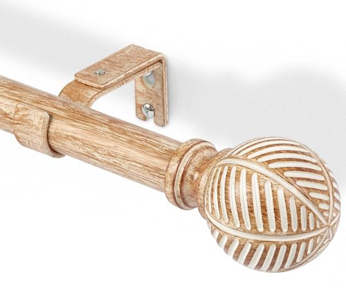 DEFYNEE Barra de cortina 76-198 cm, metal con aspecto de madera, diámetro de 25 mm, barra de cortina extensible, montaje en pared y techo, para salón, dormitorio, terraza, Marrón
