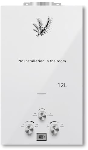 Furvveerr Scaldabagno a Gas 12LPM,24KW,12L Scaldabagno a Gas GPL,Propano Butano Gas di Petrolio Liquefatto,Uscita Dell'acqua Calda 12L/min